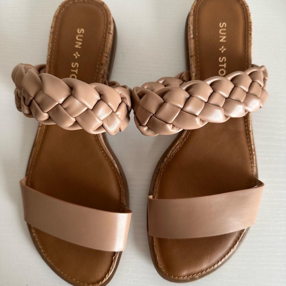 Sun + Stone Women's / Junior’s Casual Tan Braided Sandals  Size 7  NWOT